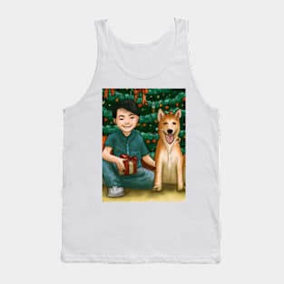 A boy and his Shiba Inu dog on Christmas morning Tank Top